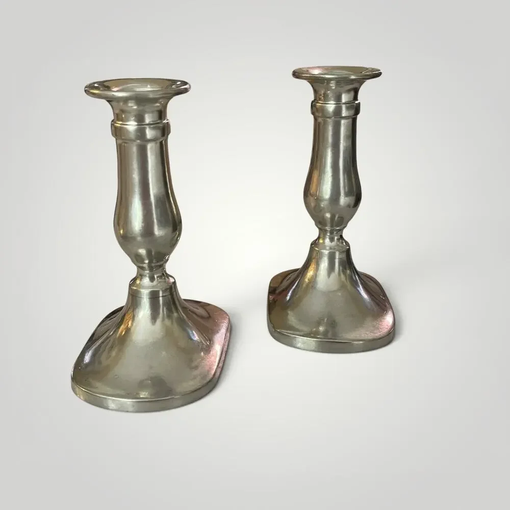 Vtg. Pair Stieff Pewter Candlestick Holders Model P 103 Weighted Colonial Taper
